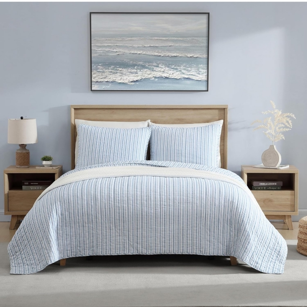 Nautica - Twin Quilt Set, Reversible Cotton Bedding with Matching Sham, Casual
